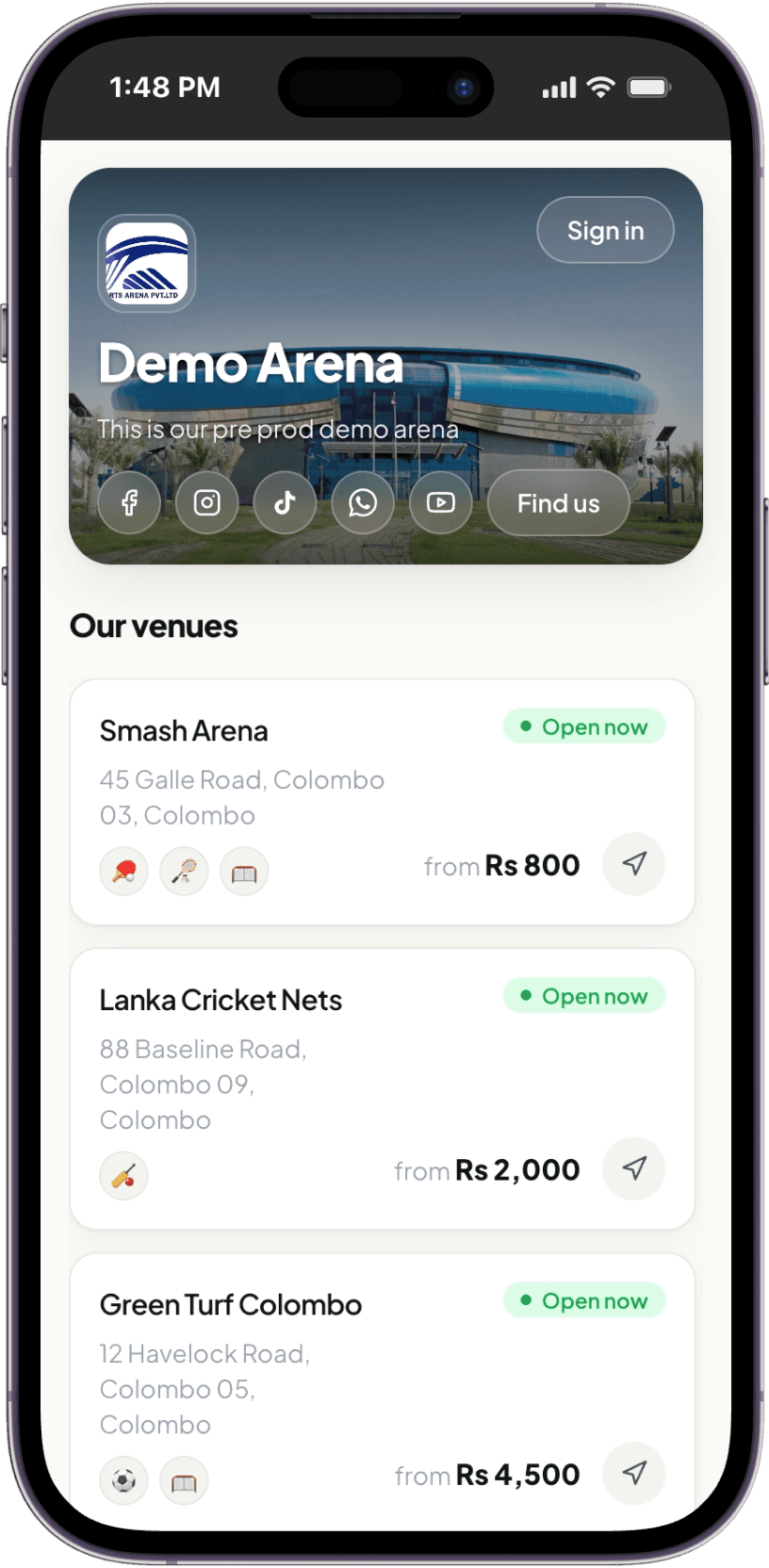 Screenshot: Your venue's own website
