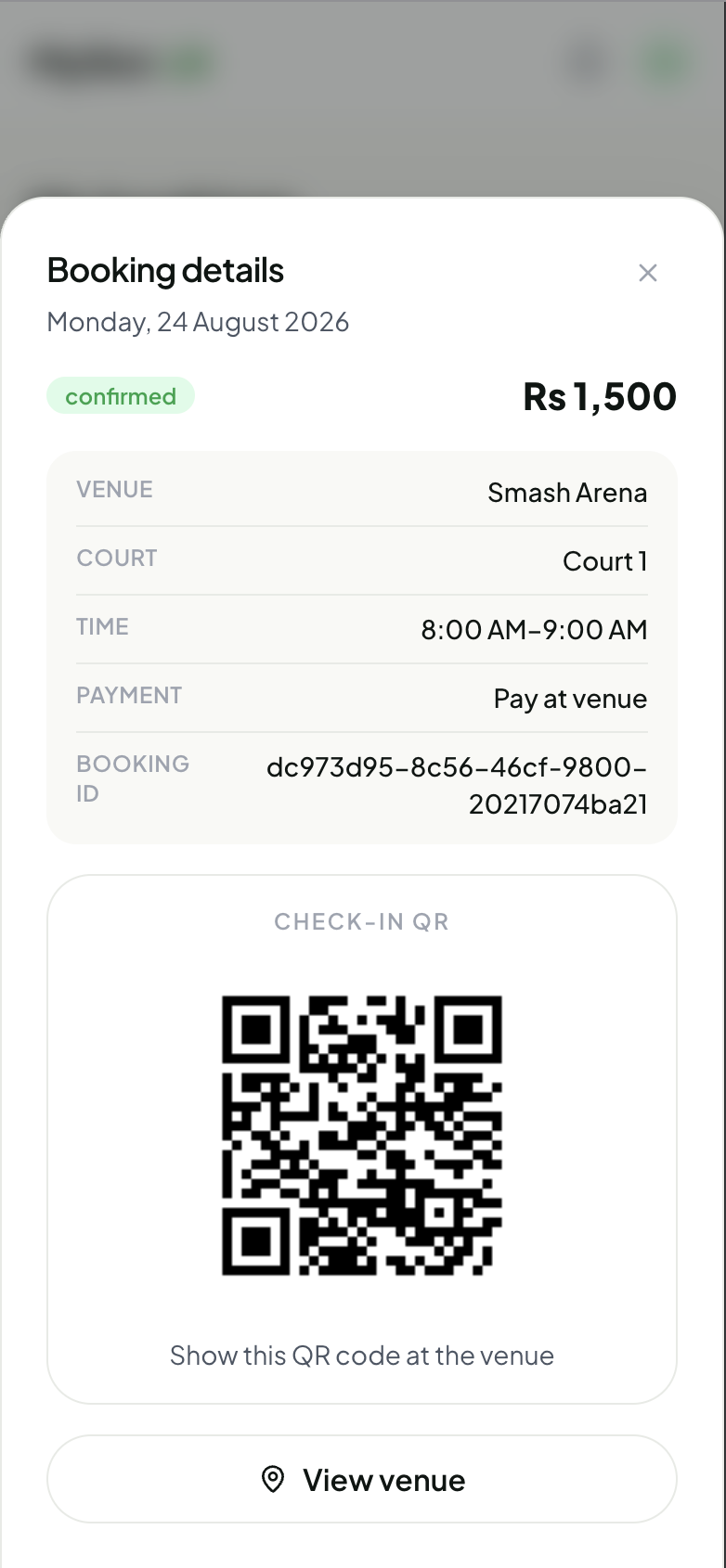 Screenshot: Pick a court, pick a slot